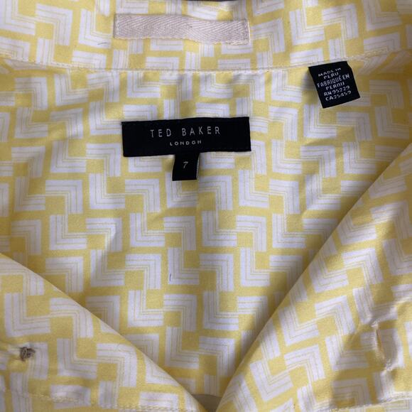 TED BAKER Tiser Geo Short Sleeve Cotton Button up Shirt Yellow 7 3XL - Picture 2 of 7